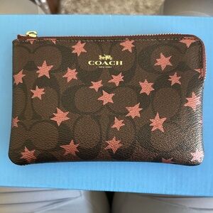 Coach Brown and Pink Star Pattern Wristlet